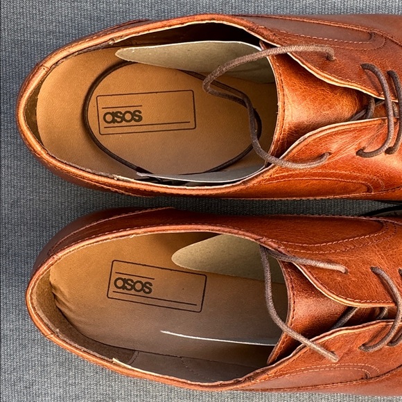 Men’s ASOS Tan Leather Oxford Dress Shoes UK 9 US 10 Brown Cap Toe Formal - Picture 7 of 11